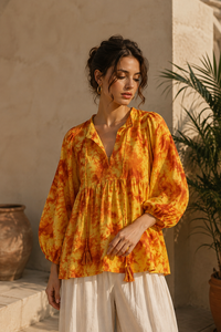 Custom Yellow Tie Dye Tank Top Women Party Regular Fit 100% Cotton <b>Balloon</b> Sleeve Eco-Friendly Casual V-Neck Tops B2B Wholesale - Product Image 5