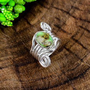 Sonoran Gold Turquoise <b>Ring</b> 925 Sterling <b>Silver</b> Wrapped Multi Band Handmade <b>Statement</b> Jewelry - Product Image 1