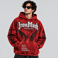 Sweat-shirt à capuche oversize imperméable pour homme IronMark, rouge, style streetwear, imprimé avec un motif d'ange, logo sur le devant, poche