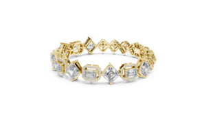Pulsera de tenis de oro con diamantes de formas mixtas, pulsera de eternidad geométrica con esmeraldas de laboratorio de corte Asscher y Princess para mujer - Product Image 5