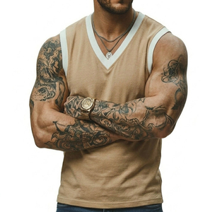 Wholesale Customizable Men's Muscle Fit V Neck Sleeveless Vest Stylish Casual Urban Streetwear Premium Quality Tank Tops For Men - Product Image 3