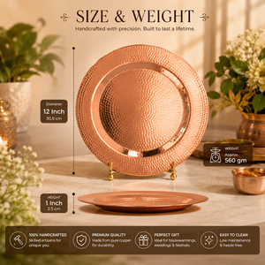 Assiette de service ronde en cuivre martelé faite à la main, plateau décoratif pour dîner, décoration de table de mariage, cadeau en gros - Product Image 3