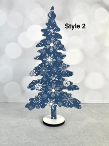 Wooden Christmas <b>Tree</b> Set Blue White Snowflake Pattern Tabletop Decor <b>Indoor</b> Holiday Display Pine Shape MDF Craft <b>Trees</b> - Product Image 2