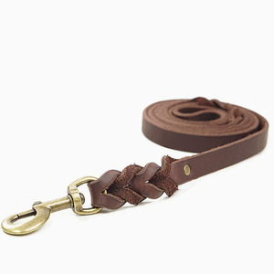 Genuine Leather Braided <b>Dog</b> <b>Leash</b> Heavy Duty Pet Training Walking Lead Strong Bronze Hook Durable Rope - Product Image 2