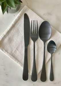 Premium Matte <b>Black</b> Stainless Steel Flatware Set Elegant Minimalist Metal Cutlery Knife Fork Spoon Durable Party Tableware - Product Image 1