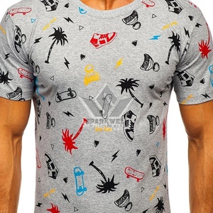Men's Gray Skateboard Palm <b>Tree</b> Graphic T-Shirt Short Sleeve O-Neck 100% Cotton Jersey <b>Slim</b> Fit Casual Printed Tee - Product Image 5