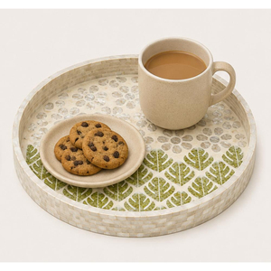 Plateau de service rond de luxe en nacre incrustée, fait main, mosaïque de coquillages, plateau décoratif en bois pour table basse, hôtel et maison - Product Image 6