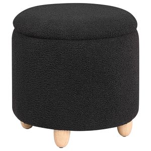 Pouf Rotondo Corvair con Contenitore, Rivestito in Finta Pelle di Pecora Nera - Product Image 3