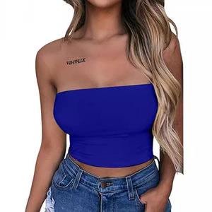 Women's <b>Strapless</b> Solid Color Crop <b>Top</b> <b>White</b> Seamless Fitness Wear Light Support Spandex Cotton - Product Image 4