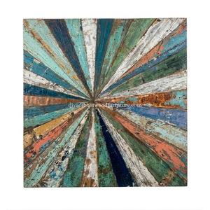 DIVADI Mosaico Decorativo de Pared con Forma Cuadrada de Madera de Barco Reciclada, Estilo Art Deco Náutico, 5 cm de Grosor, Diseño de Sol - Product Image 2