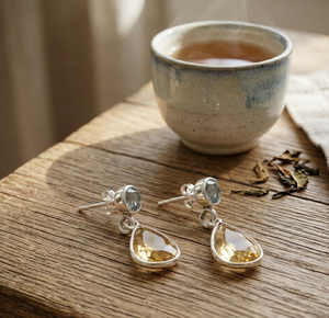Pendientes de Citrino Natural y Topacio Azul, Plata de Ley 925, Chapados en Oro Rosa Amarillo, con Forma de Pera, Hechos a Mano, Joyería de Piedras Preciosas, Regalo para Mujer - Product Image 4