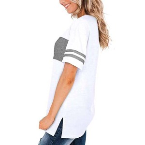 OEM Custom <b>White</b> Gray Color Block <b>Short</b> <b>Sleeve</b> T-<b>Shirt</b> O-Neck Loose Fit Casual Knitted Breathable Spring Summer Style - Product Image 3