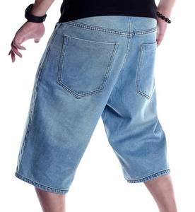 Shorts en jean bleu clair pour homme, coupe droite, taille mi-haute, fermeture boutonnée, style décontracté d'été, respirant, léger, en coton délavé - Product Image 3