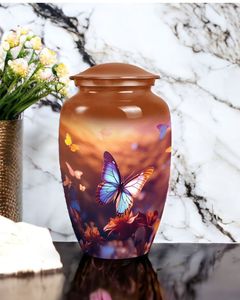 Rounded Lid Aluminum Urn for Human Ashes Adult Size - Curved Cover Metal Cremation Urn - Dome Top <b>Memorial</b> <b>Vase</b> for Funeral - Product Image 6