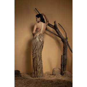 Deep V Neck Mermaid Evening Gown | Women Elegant Fitted Bodice Embroidery | Beading Formal Dress | Wedding Reception | Gala Wear - Product Image 2