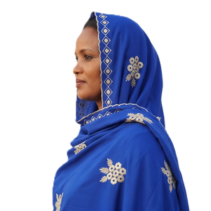 Wholesale Women Blue <b>Chiffon</b> Floral Embroidered Headscarf Shawl Lightweight Breathable Long Wrap All Season <b>Scarf</b> Bulk - Product Image 1