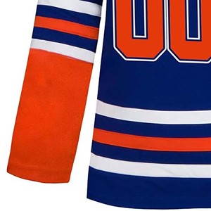 Maillot de hockey sur glace personnalisé bleu orange, impression sublimée, manches longues, respirant, séchage rapide, écologique, maille polyester 3D, unisexe - Product Image 3
