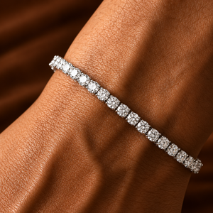 Pulsera de tenis brillante de circonita cúbica redonda de 5 mm con engaste abierto de cuatro puntas, joyería de circonita cúbica en plata, oro y platino - Product Image 5