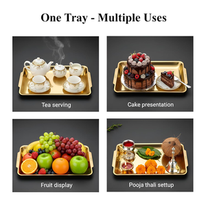 Bandeja de Lujo Multiusos para Té, Aperitivos, Postres, Frutas y Pasteles, con Acabado Brillante Chapado en Oro, Apta para Lavavajillas y Microondas, para Cocina y Comedor - Product Image 4