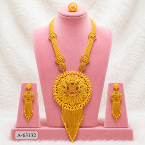 Conjunto de Collar y Aretes Clásicos Chapados en Oro con Cristales de Circonita, Joyería de Boda para Mujer A-63152, Forma de Bola - Product Image 4