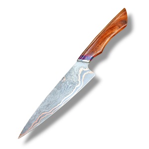 Cuchillo de Chef de Acero Damasco y Cobre Forjado a Mano con Mango de Madera de Palisandro y Funda de Cuero - Cuchillos de Cocina CuMai Personalizados al por Mayor OEM - Product Image 1