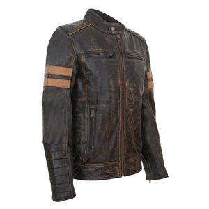 Chaqueta de Motociclista de Cuero Lavado para Hombre, Manga Larga, Estilo Clásico, para Todas las Temporadas - Product Image 6