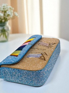 Sac de plage perlé avec parapluie arc-en-ciel et chaises rayées, rabat pliable, bandoulière unique, sac à main de vacances pour femme - Product Image 2