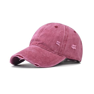 Acid Wash Distressed Magenta 5-Panel Baseball Cap Vintage Adjustable Strap Unisex Bows Jean Casual Breathable <b>Waterproof</b> Satin - Product Image 1