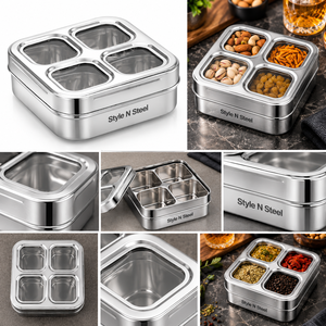 Boîte à épices en acier inoxydable à 4 compartiments avec couvercle transparent, ensemble de contenants à condiments pour la cuisine et la salle à manger - Product Image 3