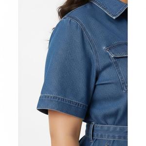 Vestidos Casuales de Talla Grande, Ajustados, Cintura Natural, Ecológicos, de Mezclilla y Algodón, Manga Corta, con Botones al Frente, Largura hasta la Rodilla - Product Image 2