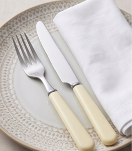 Vintage Stainless Steel Cutlery Set With Cream <b>Plastic</b> Handles <b>Mirror</b> Polish Dishwasher Safe Fork Knife Spoons - Product Image 4