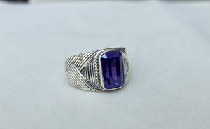 Blue Sapphire Signet <b>Ring</b> Cushion Gemstone 925 Sterling Silver Designer <b>Ring</b> Men Women Gift Elegant Jewelry - Product Image 3