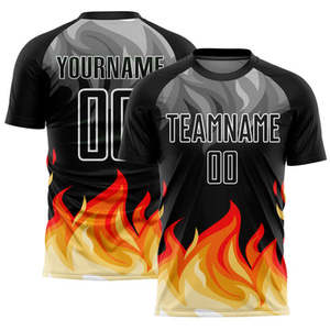 Maillot d'équipe personnalisé à manches courtes et col en V, imprimé par transfert thermique, motif flamme, unisexe, respirant, 100 % polyester - Product Image 1