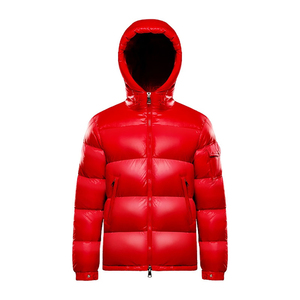Chaqueta de Plumón con Capucha Roja para Hombre, Cortavientos, Informal, de Invierno, Corte Regular, Color Sólido, Cierre de Cremallera - Product Image 1