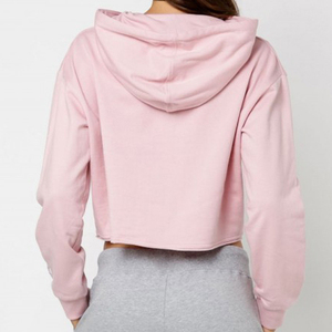 Sudadera con Capucha para Mujer, Color Rosa, de Algodón Tejido, Estilo Oversize, Corta, Transpirable, de Color Sólido, para Otoño - Product Image 3