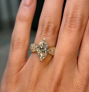 3ct Marquise Cut Labgrown Engagement <b>Ring</b>, 14k Gold Twisted Pave Band <b>Ring</b>, Igi Certified. - Product Image 1