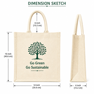 ถุงช้อปปิ้งผ้ากระสอบขนาดกลาง ลายตัวอักษร Go Green Go Sustainable  แบบเรียบ สำหรับงานแต่งงาน ใส่ของชำ หูหิ้วยาว - Product Image 2