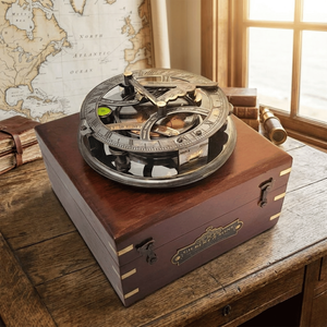 เข็มทิศนาฬิกาแดดทองเหลืองโบราณพร้อมกล่องไม้ |   เข็มทิศโบราณสำหรับการเดินเรือทางทะเล |   ของตกแต่ง ของสะสม ของประดับตกแต่ง - Product Image 5