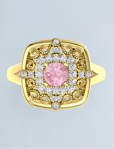 925 Sterling Silver Gold Plated Pink Morganite CZ Vintage Filigree Halo Ring <b>Cushion</b> Shape <b>Statement</b> Ring for Women Fine Jewelry - Product Image 5