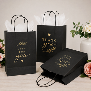 Black Mini Eco-Friendly <b>Biodegradable</b> ECO55 Offset Printed Gift Bags Gold Foil Thank You Design Twisted Handles Kraft <b>Paper</b> - Product Image 1