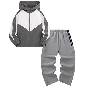 Two-Piece Solid Sports Outfits Featuring Hooded Long-Sleeve Zip-Up Jacket Jogger Pants Polyester/Cotton Anti-Wrinkle Complete - Product Image 1