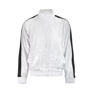 White <b>Velvet</b> Stand Collar Zip Track <b>Jacket</b> Set Long Sleeve Color Block Casual Sporty Top - Product Image 2