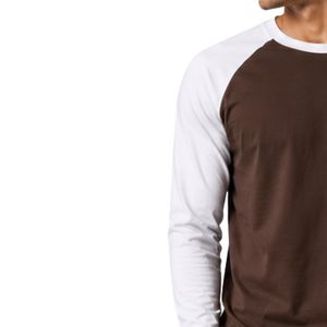 Chocolate Brown And <b>White</b> Raglan Long Sleeve T Shirt Men Premium Cotton Crew Neck Casual Baseball Tee Custom Streetwear Apparel - Product Image 3