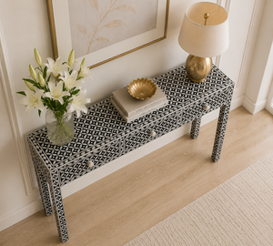 Modern Bone Inlay Wood Top <b>Console</b> <b>Table</b> Handmade Storage <b>for</b> Dining & Villa Living Rooms Entryway Furniture with Drawers - Product Image 3