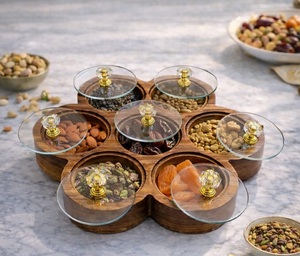 Handcrafted Wooden Spice <b>Box</b> <b>Masala</b> Dabba Acrylic Lid with 7 Round Compartments & Spoon Acacia Wood Spice <b>Box</b> Set - Product Image 1