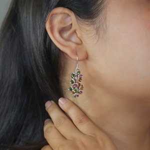 Pendientes Colgantes de Plata de Ley 925 con Turmalina en Racimo, Hechos a Mano con Cuentas, para Regalo de Boda, Aniversario o Fiesta - Product Image 3
