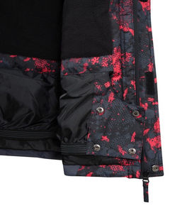 Unisex <b>Red</b> Black Leopard Camouflage Print Soft Shell Hooded Jacket Waterproof Full Sleeve Winter Wear Polyester <b>Material</b> Front - Product Image 3