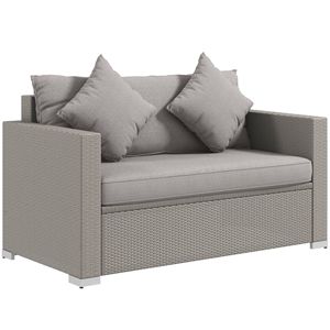 Set da Patio in Rattan Bianco Crema 5 Pezzi con Divano, Chaise Longue, Tavolino, Poggiapiedi e Cuscini Inclusi | - Product Image 1