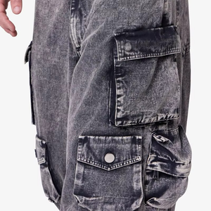 OEM Summer Solid Mid Breathable Formal Outdoor Casual Vintage Washed Heavy-Duty <b>Work</b> Multi-Pocket Denim Cotton Cargo <b>Jeans</b> for - Product Image 2