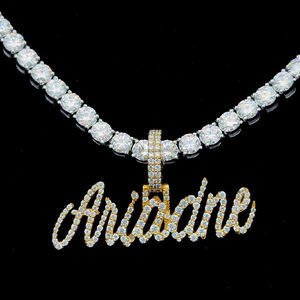 Rappeur Bijoux Hommes 925 Sterling Silver Moissanite Diamant Pendentif Coeur Fermoir Personnalisé Nom Lettre Pendentif - Product Image 1